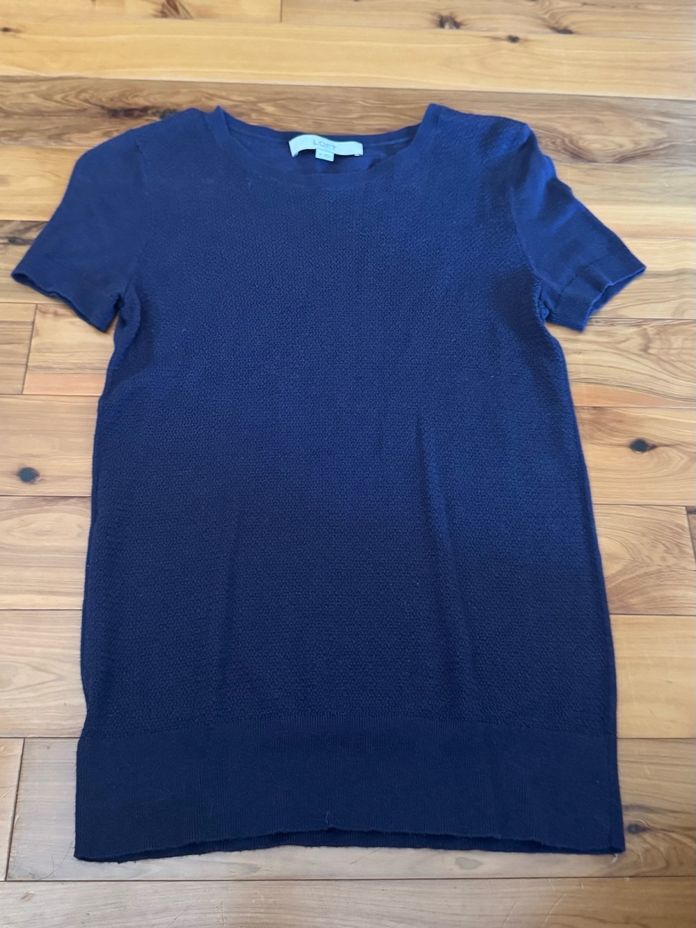 LOFT Navy Short Sleeve Textured Knit Top